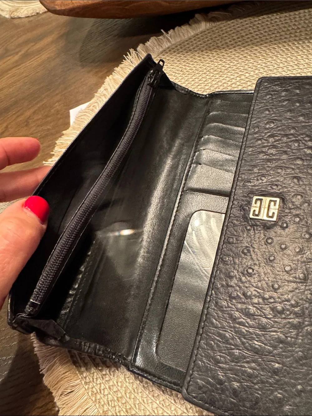 Givenchy Black Textured Leather Clutch with Gold Emblem
